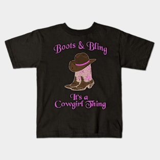 Boots and Bling It Is a Cowgirl Thing Horse Lover Kids T-Shirt